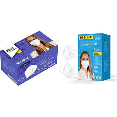 TechniSat TECHNIMASK 200 Community-Maske, 20 Stück & TECHNIMASK FFP2 Maske – 20 Stück CE-zertifizierte Atemschutzmaske (dermatologisch getestet, 5-lagig mit 3x Meltblown-Vlies) Farbe: Weiß im Sale
